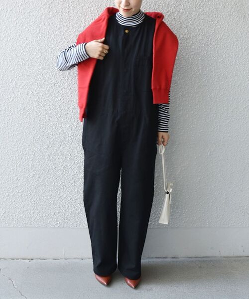 PAYDAY（ペイデイ）の「【SHIPS any一部別注カラー】PAYDAY:〈ウォッシャブル〉ノーカラー オールインワン◇（つなぎ/オールインワン・レディース・ブラック/ベージュ・ONE SIZE）」の2枚目の写真