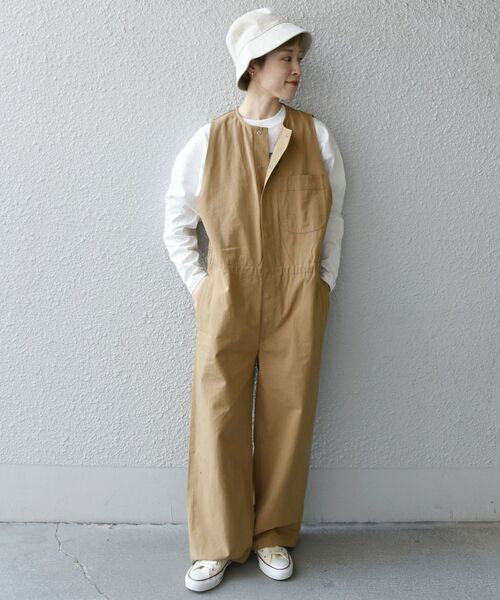 PAYDAY（ペイデイ）の「【SHIPS any一部別注カラー】PAYDAY:〈ウォッシャブル〉ノーカラー オールインワン◇（つなぎ/オールインワン・レディース・ブラック/ベージュ・ONE SIZE）」の6枚目の写真