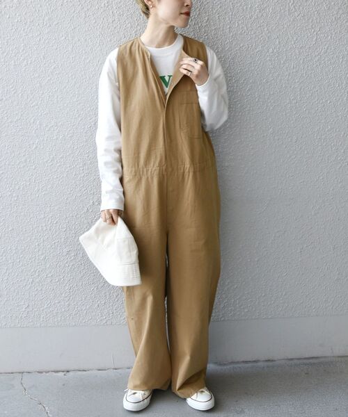 PAYDAY（ペイデイ）の「【SHIPS any一部別注カラー】PAYDAY:〈ウォッシャブル〉ノーカラー オールインワン◇（つなぎ/オールインワン・レディース・ブラック/ベージュ・ONE SIZE）」の7枚目の写真