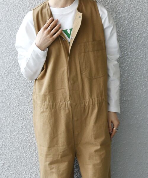 PAYDAY（ペイデイ）の「【SHIPS any一部別注カラー】PAYDAY:〈ウォッシャブル〉ノーカラー オールインワン◇（つなぎ/オールインワン・レディース・ブラック/ベージュ・ONE SIZE）」の8枚目の写真