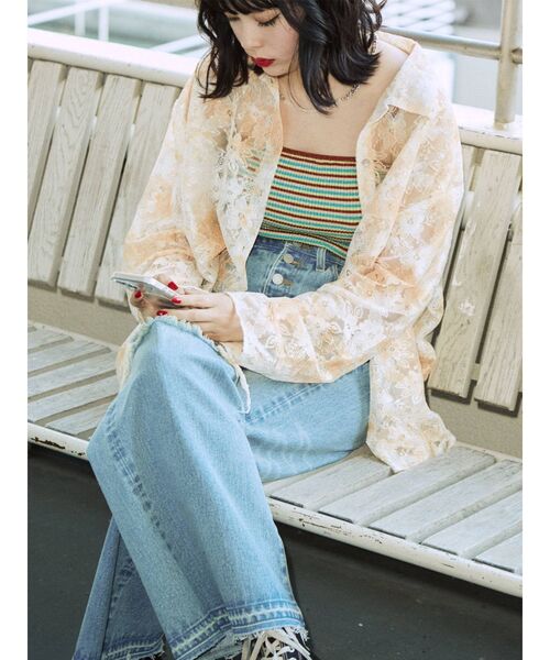 jouetie（ジュエティ）の「カラーレースシャツ（シャツ/ブラウス・レディース・ピンク/ブルー/アイボリー・MEDIUM）」の4枚目の写真