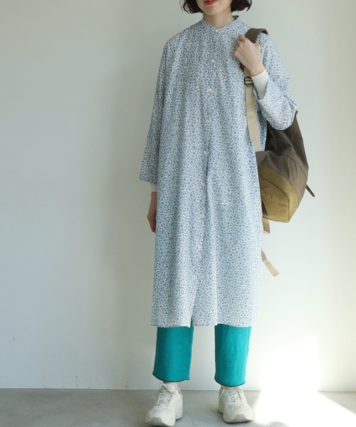 yuni（ユニ　）の「コットンキュプラ flower pr banded collarワンピース（シャツワンピース・レディース・サックスブルー/グレー・FREE）」の15枚目の写真