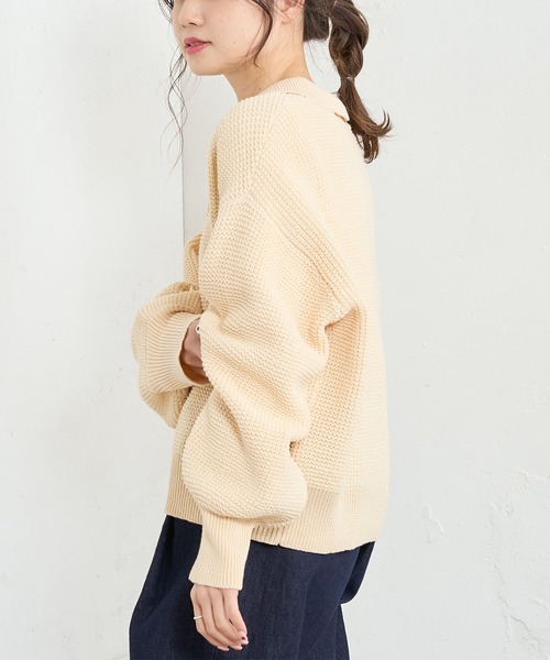 PUAL CE CIN（ピュアルセシン）の「【Du noir】ニットポロシャツ（ポロシャツ・レディース・グレー/アイボリー/パープル系その他・FREE）」の6枚目の写真