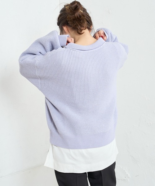 PUAL CE CIN（ピュアルセシン）の「【Du noir】ニットポロシャツ（ポロシャツ・レディース・グレー/アイボリー/パープル系その他・FREE）」の8枚目の写真