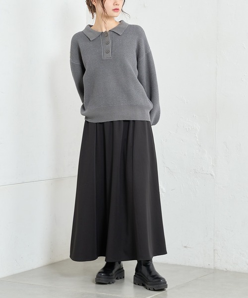 PUAL CE CIN（ピュアルセシン）の「【Du noir】ニットポロシャツ（ポロシャツ・レディース・グレー/アイボリー/パープル系その他・FREE）」の4枚目の写真