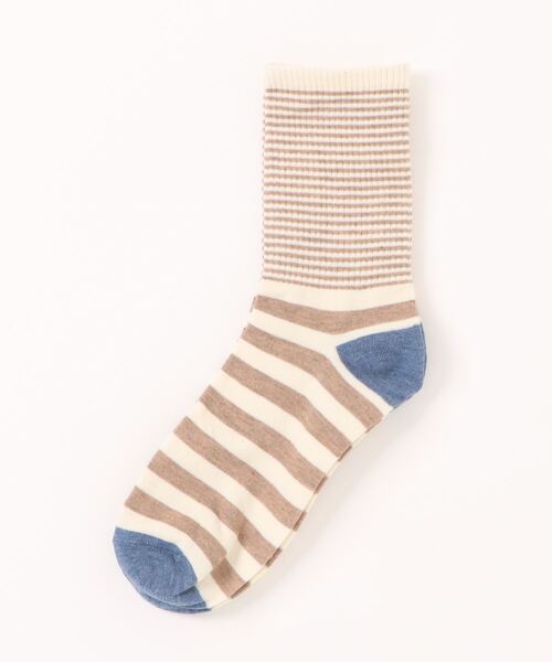 Fun & Daily（ファンアンドデイリー）の「F&D : パネルボーダーリブソックス（ソックス/靴下・レディース・ブラック/ネイビー/ベージュ/ブルー系その他・FREE）」の2枚目の写真