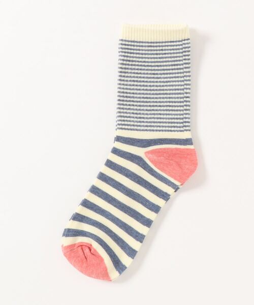 Fun & Daily（ファンアンドデイリー）の「F&D : パネルボーダーリブソックス（ソックス/靴下・レディース・ブラック/ネイビー/ベージュ/ブルー系その他・FREE）」の3枚目の写真