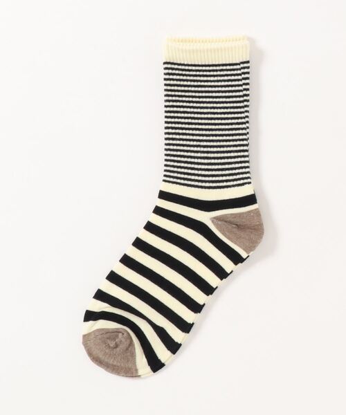 Fun & Daily（ファンアンドデイリー）の「F&D : パネルボーダーリブソックス（ソックス/靴下・レディース・ブラック/ネイビー/ベージュ/ブルー系その他・FREE）」の5枚目の写真