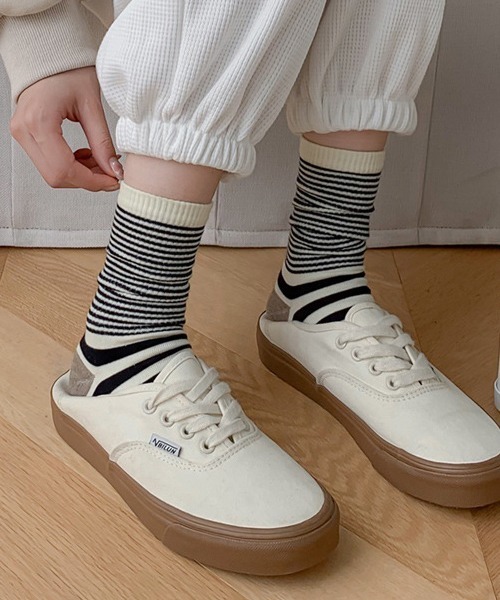 Fun & Daily（ファンアンドデイリー）の「F&D : パネルボーダーリブソックス（ソックス/靴下・レディース・ブラック/ネイビー/ベージュ/ブルー系その他・FREE）」の6枚目の写真