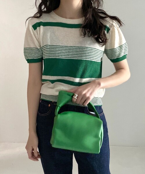 FREAK'S STORE（フリークスストア）の「レトロボーダーリネンショートスリーブプルオーバー（ニット/セーター・レディース・ブラック/レッド/オレンジ/グリーン・ﾌﾘ-）」の3枚目の写真