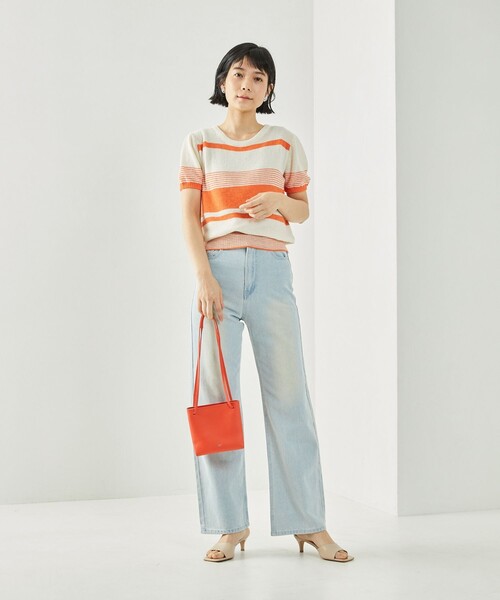 FREAK'S STORE（フリークスストア）の「レトロボーダーリネンショートスリーブプルオーバー（ニット/セーター・レディース・ブラック/レッド/オレンジ/グリーン・ﾌﾘ-）」の6枚目の写真