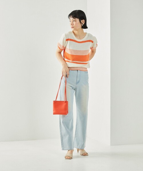 FREAK'S STORE（フリークスストア）の「レトロボーダーリネンショートスリーブプルオーバー（ニット/セーター・レディース・ブラック/レッド/オレンジ/グリーン・ﾌﾘ-）」の7枚目の写真