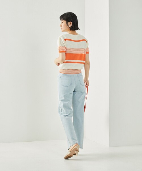 FREAK'S STORE（フリークスストア）の「レトロボーダーリネンショートスリーブプルオーバー（ニット/セーター・レディース・ブラック/レッド/オレンジ/グリーン・ﾌﾘ-）」の9枚目の写真