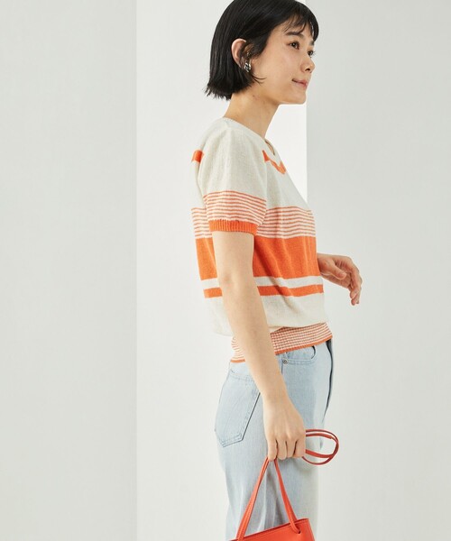 FREAK'S STORE（フリークスストア）の「レトロボーダーリネンショートスリーブプルオーバー（ニット/セーター・レディース・ブラック/レッド/オレンジ/グリーン・ﾌﾘ-）」の11枚目の写真