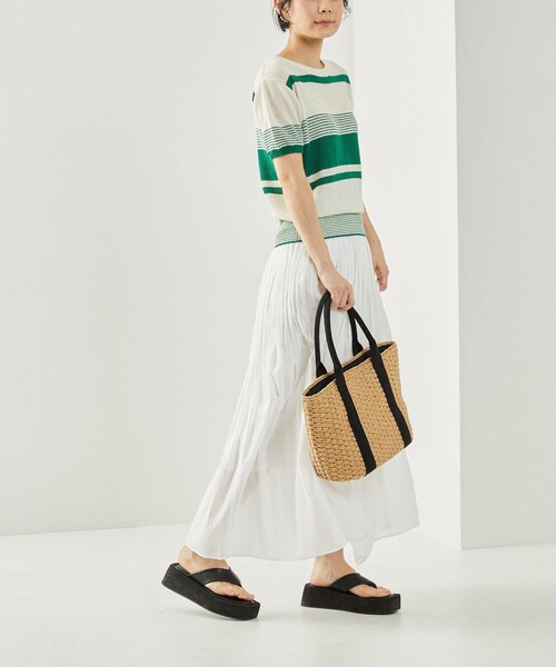 FREAK'S STORE（フリークスストア）の「レトロボーダーリネンショートスリーブプルオーバー（ニット/セーター・レディース・ブラック/レッド/オレンジ/グリーン・ﾌﾘ-）」の12枚目の写真