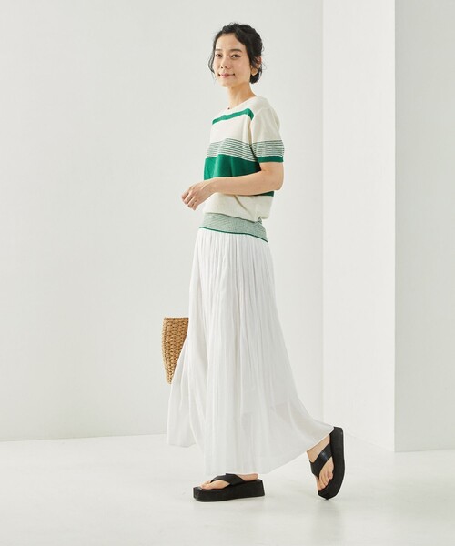 FREAK'S STORE（フリークスストア）の「レトロボーダーリネンショートスリーブプルオーバー（ニット/セーター・レディース・ブラック/レッド/オレンジ/グリーン・ﾌﾘ-）」の13枚目の写真