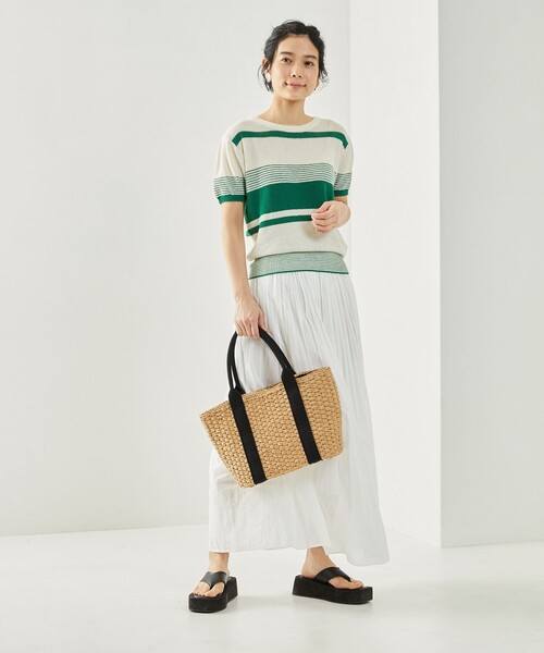 FREAK'S STORE（フリークスストア）の「レトロボーダーリネンショートスリーブプルオーバー（ニット/セーター・レディース・ブラック/レッド/オレンジ/グリーン・ﾌﾘ-）」の14枚目の写真