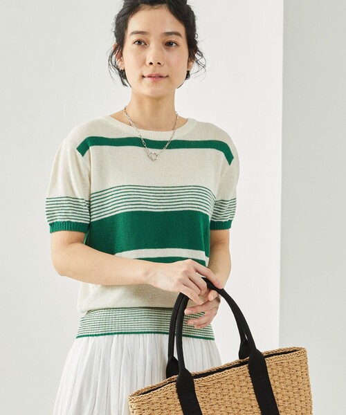 FREAK'S STORE（フリークスストア）の「レトロボーダーリネンショートスリーブプルオーバー（ニット/セーター・レディース・ブラック/レッド/オレンジ/グリーン・ﾌﾘ-）」の16枚目の写真