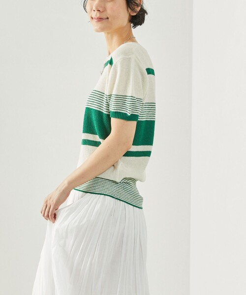 FREAK'S STORE（フリークスストア）の「レトロボーダーリネンショートスリーブプルオーバー（ニット/セーター・レディース・ブラック/レッド/オレンジ/グリーン・ﾌﾘ-）」の18枚目の写真