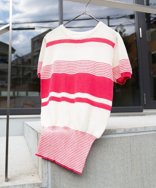 FREAK'S STORE（フリークスストア）の「レトロボーダーリネンショートスリーブプルオーバー（ニット/セーター・レディース・ブラック/レッド/オレンジ/グリーン・ﾌﾘ-）」の21枚目の写真