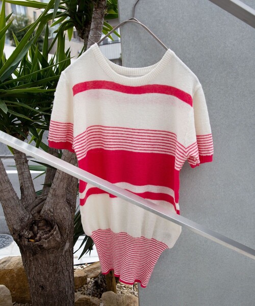 FREAK'S STORE（フリークスストア）の「レトロボーダーリネンショートスリーブプルオーバー（ニット/セーター・レディース・ブラック/レッド/オレンジ/グリーン・ﾌﾘ-）」の22枚目の写真