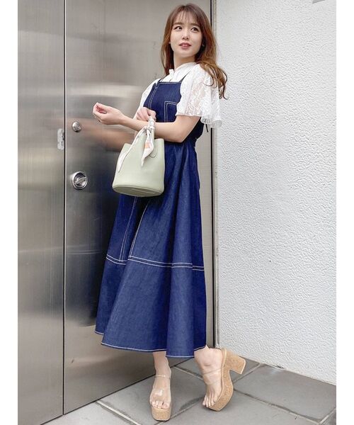 dazzlin ワンピース 美品 美品】dazzlin ワンピース ドット 水玉 ネイビー Mサイズ ベルト