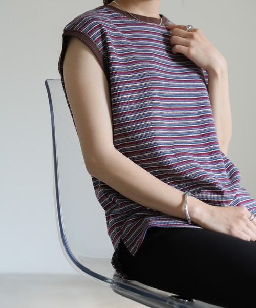 select MOCA（セレクトモカ）の「フレンチスリーブワッフルトップス（その他トップス・レディース・ブラウン/オフホワイト/グリーン・FREE）」の3枚目の写真