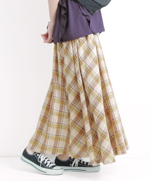 osharewalker(オシャレウォーカー)の「【廃盤】『チェック柄フレアスカート』(スカート・レディース・ベージュ/ミント・FREE)」の2枚目の写真