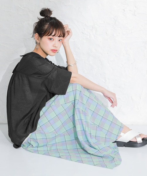 osharewalker(オシャレウォーカー)の「【廃盤】『チェック柄フレアスカート』(スカート・レディース・ベージュ/ミント・FREE)」の9枚目の写真