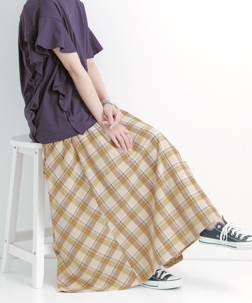 osharewalker(オシャレウォーカー)の「【廃盤】『チェック柄フレアスカート』(スカート・レディース・ベージュ/ミント・FREE)」の11枚目の写真