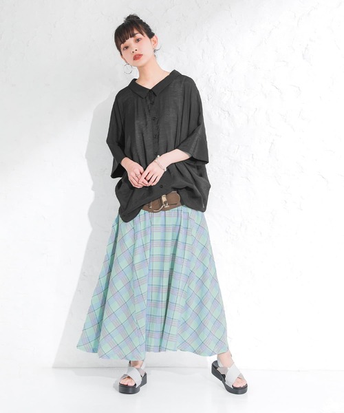 osharewalker(オシャレウォーカー)の「【廃盤】『チェック柄フレアスカート』(スカート・レディース・ベージュ/ミント・FREE)」の4枚目の写真