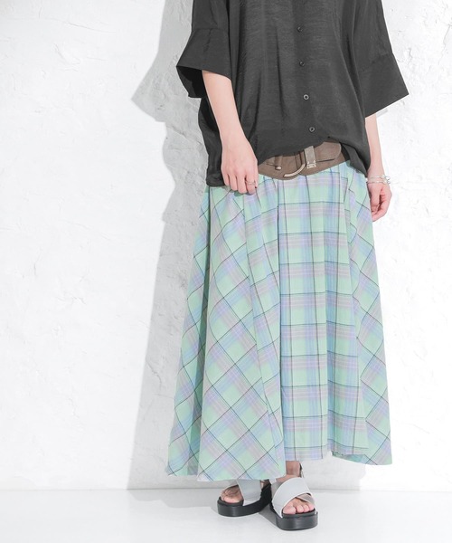 osharewalker(オシャレウォーカー)の「【廃盤】『チェック柄フレアスカート』(スカート・レディース・ベージュ/ミント・FREE)」の3枚目の写真