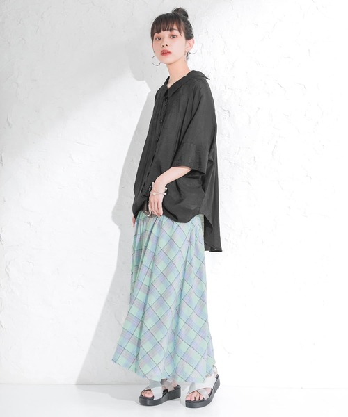 osharewalker(オシャレウォーカー)の「【廃盤】『チェック柄フレアスカート』(スカート・レディース・ベージュ/ミント・FREE)」の5枚目の写真