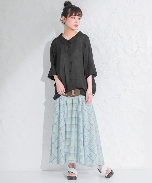 osharewalker(オシャレウォーカー)の「【廃盤】『チェック柄フレアスカート』(スカート・レディース・ベージュ/ミント・FREE)」の6枚目の写真