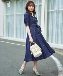 WILLSELECTION 配色ステッチデニムワンピース ピンク WILLSELECTION（ウィルセレクション）の「【星来コラボ】配色