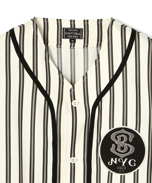 schott（ショット）の「Schott/ショット/STRIPE BASEBALL SHIRT/ストライプ ベースボールシャツ（シャツ/ブラウス・メンズ・ホワイト/ブラック・LARGE/XX-LARGE/MEDIUM/X-LARGE）」の4枚目の写真