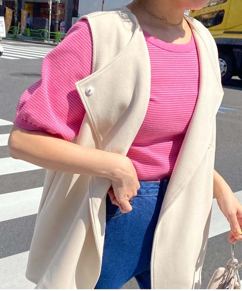 archives（アルシーヴ）の「２ＷＡＹボーダープルオーバー（Tシャツ/カットソー・レディース・ピンク/オレンジ/グリーン・MEDIUM）」の6枚目の写真