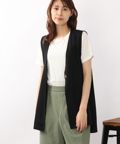 DRESKIP（ドレスキップ）の「◆【2点セット】ジレ×Tシャツ（Tシャツ/カットソー・レディース・ブラック/ベージュ/カーキ・02/03）」の4枚目の写真