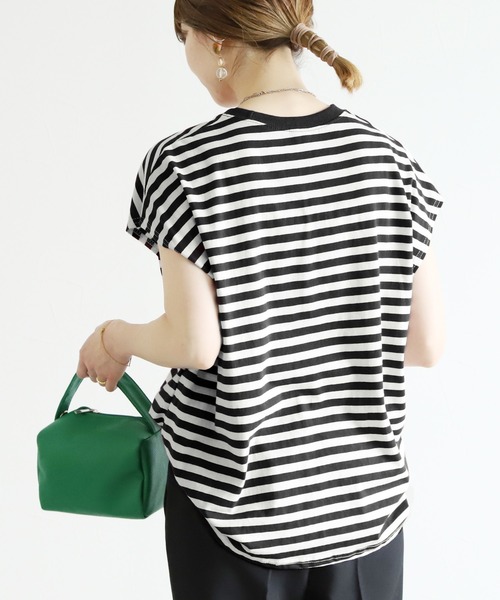 reca(レカ)の「フレンチスリーブボーダートップス(Tシャツ/カットソー・レディース・ブラック/ネイビー/マスタード/ピンク・FREE)」の17枚目の写真