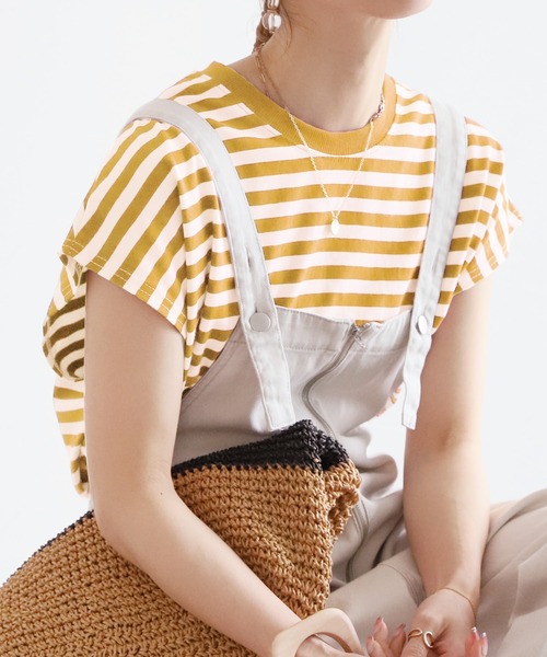 reca(レカ)の「フレンチスリーブボーダートップス(Tシャツ/カットソー・レディース・ブラック/ネイビー/マスタード/ピンク・FREE)」の10枚目の写真