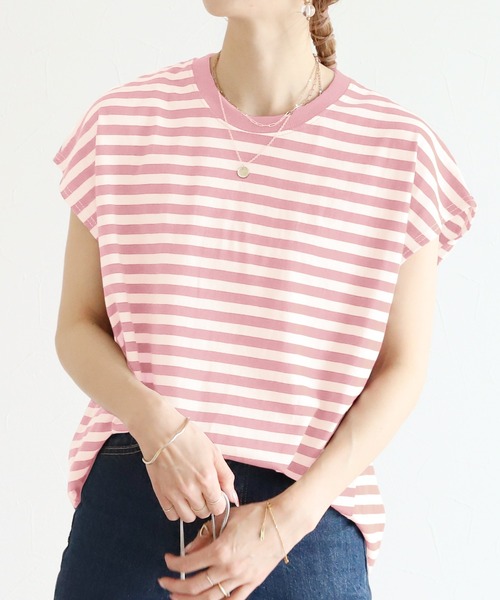 reca(レカ)の「フレンチスリーブボーダートップス(Tシャツ/カットソー・レディース・ブラック/ネイビー/マスタード/ピンク・FREE)」の22枚目の写真