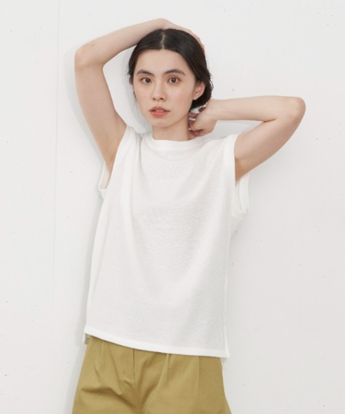 Libra Cue（リブラ キュー）の「ワッフルノースリーブプルオーバー（Tシャツ/カットソー・レディース・ホワイト/チャコールグレー/グレー・FREE）」の4枚目の写真