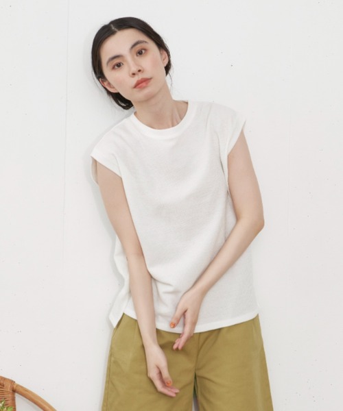 Libra Cue（リブラ キュー）の「ワッフルノースリーブプルオーバー（Tシャツ/カットソー・レディース・ホワイト/チャコールグレー/グレー・FREE）」の5枚目の写真
