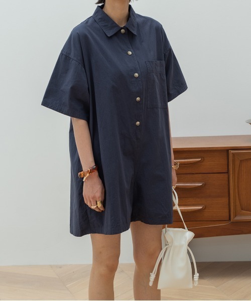 ショート ロンパース ショートオールインワン シャツショートロンパース（つなぎ/オールインワン）｜HANNE