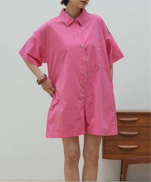 HANNE（アン）の「シャツショートロンパース（つなぎ/オールインワン・レディース・ネイビー/ピンク・フリー）」の11枚目の写真