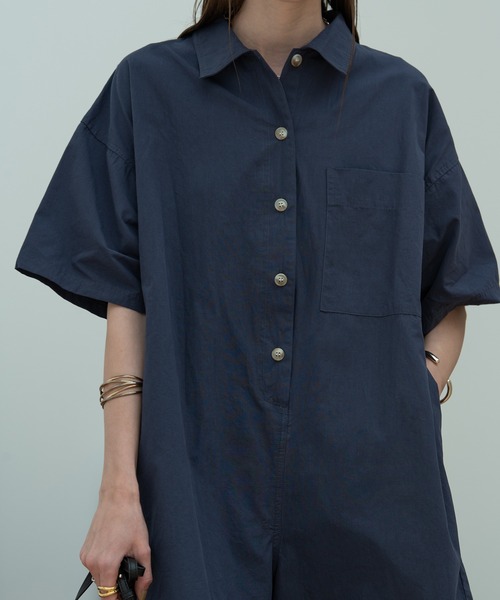 シャツショートロンパース（つなぎ/オールインワン）｜HANNE