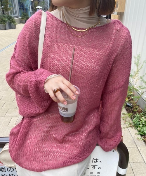 nemne store（ネンネストア）の「【低身長用サイズあり】透けニットプルオーバー（ニット/セーター・レディース・ダークブラウン/ピンク/ブルー/アイボリー・SMALL/MEDIUM）」の4枚目の写真