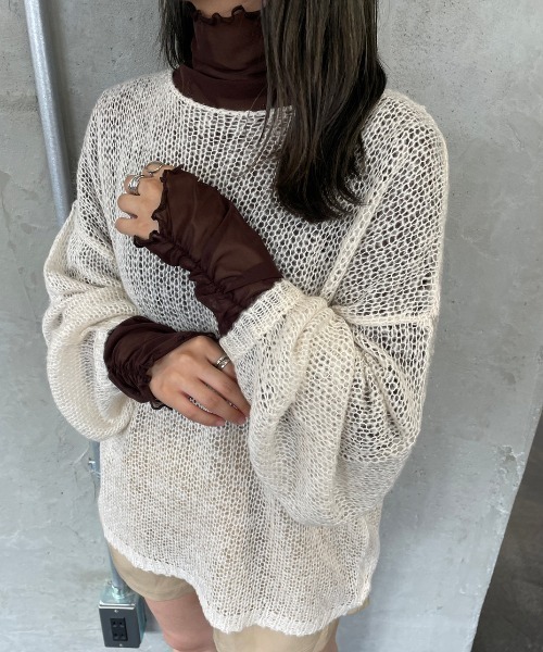 nemne store（ネンネストア）の「【低身長用サイズあり】透けニットプルオーバー（ニット/セーター・レディース・ダークブラウン/ピンク/ブルー/アイボリー・SMALL/MEDIUM）」の10枚目の写真
