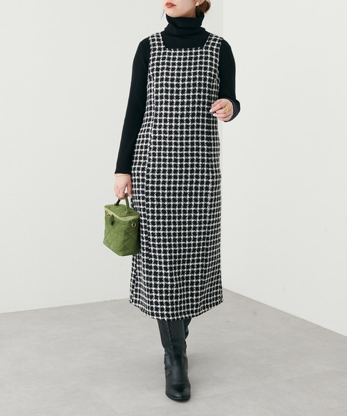 natural couture（ナチュラルクチュール）の「WEB限定カラー/セットアップ着用可/2022AWアイテム/ツイードジャンパースカート（ジャンパースカート・レディース・ブラック/ライトベージュ/ブラウン/ブラック系・FREE）」の11枚目の写真