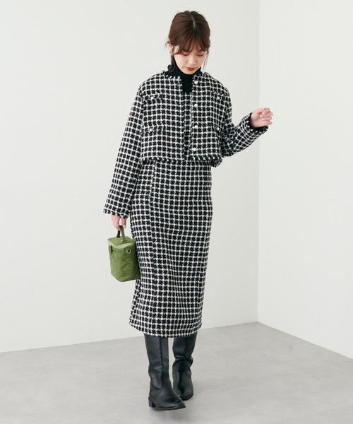 natural couture（ナチュラルクチュール）の「WEB限定カラー/セットアップ着用可/2022AWアイテム/ツイードジャンパースカート（ジャンパースカート・レディース・ブラック/ライトベージュ/ブラウン/ブラック系・FREE）」の14枚目の写真